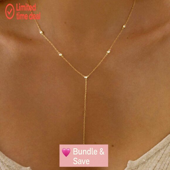 14k Gold Plated Lariat Necklace, 18.5" Length, Hypoallergenic, Gift - Picture 8 of 8